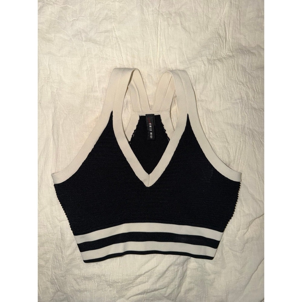 Adam Selman Sport crop racer back tank black with cream trim women's XS